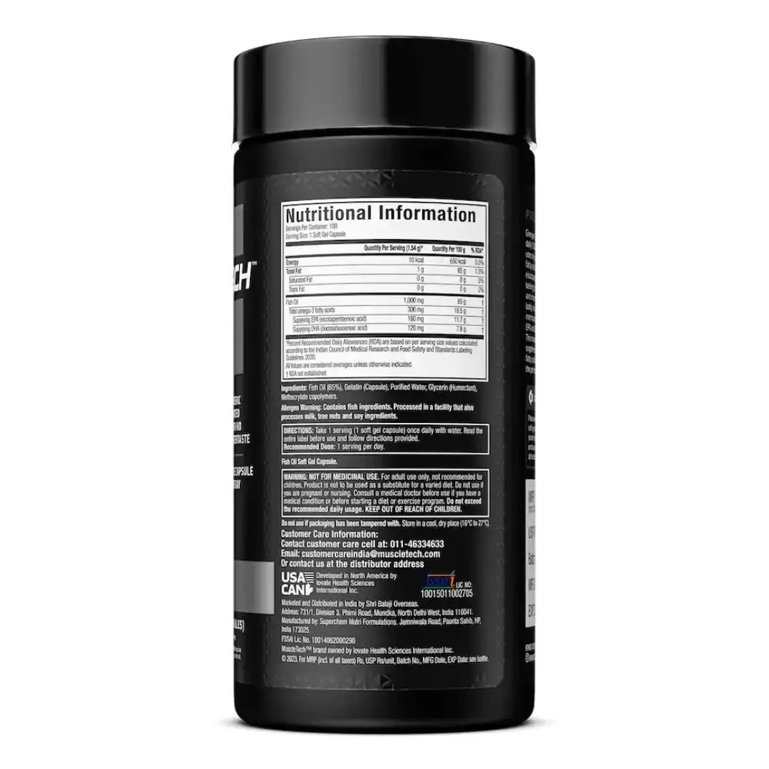 Muscletech Platinum Omega Fish Oil 100 Softgel Capsules