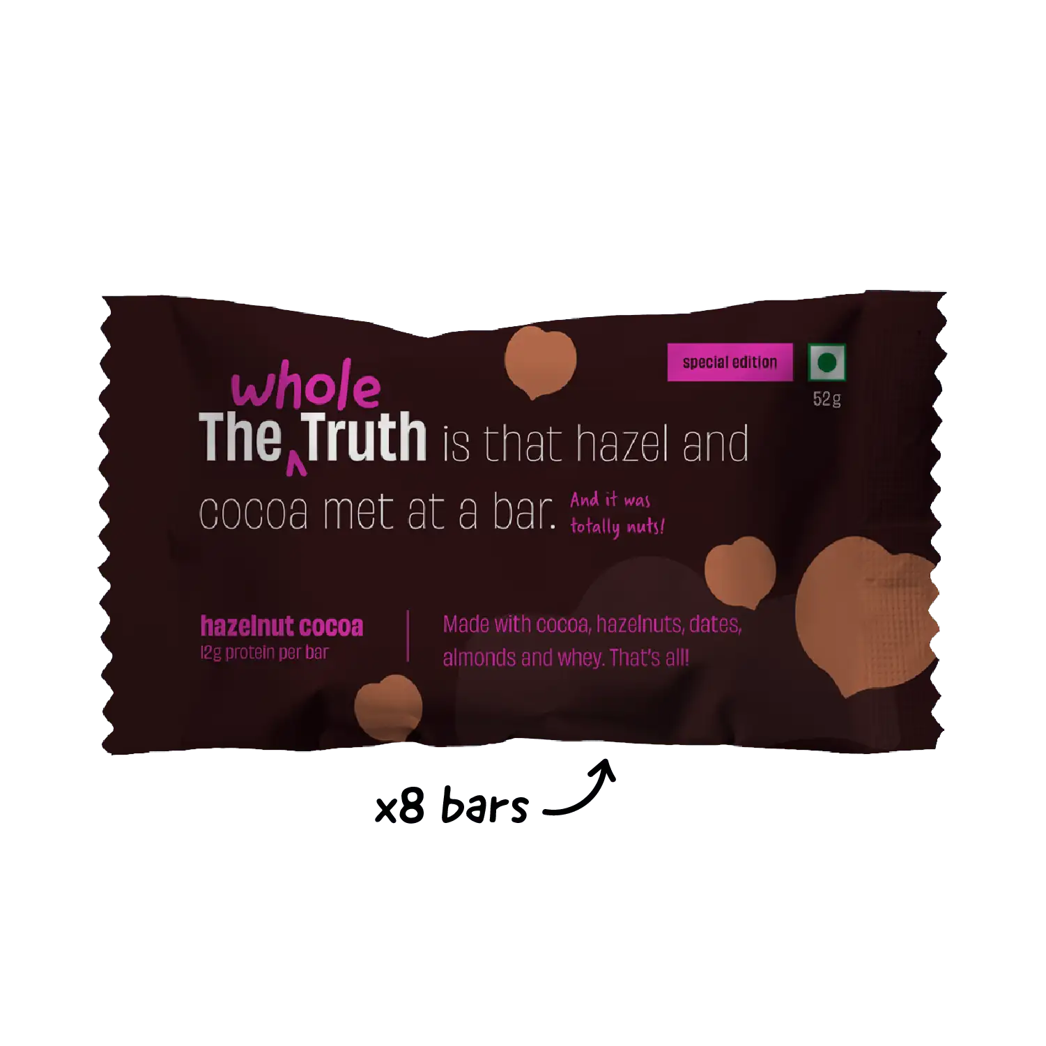 WHOLE TRUTH HAZELNUT COCOA PROTEIN BAR 52G