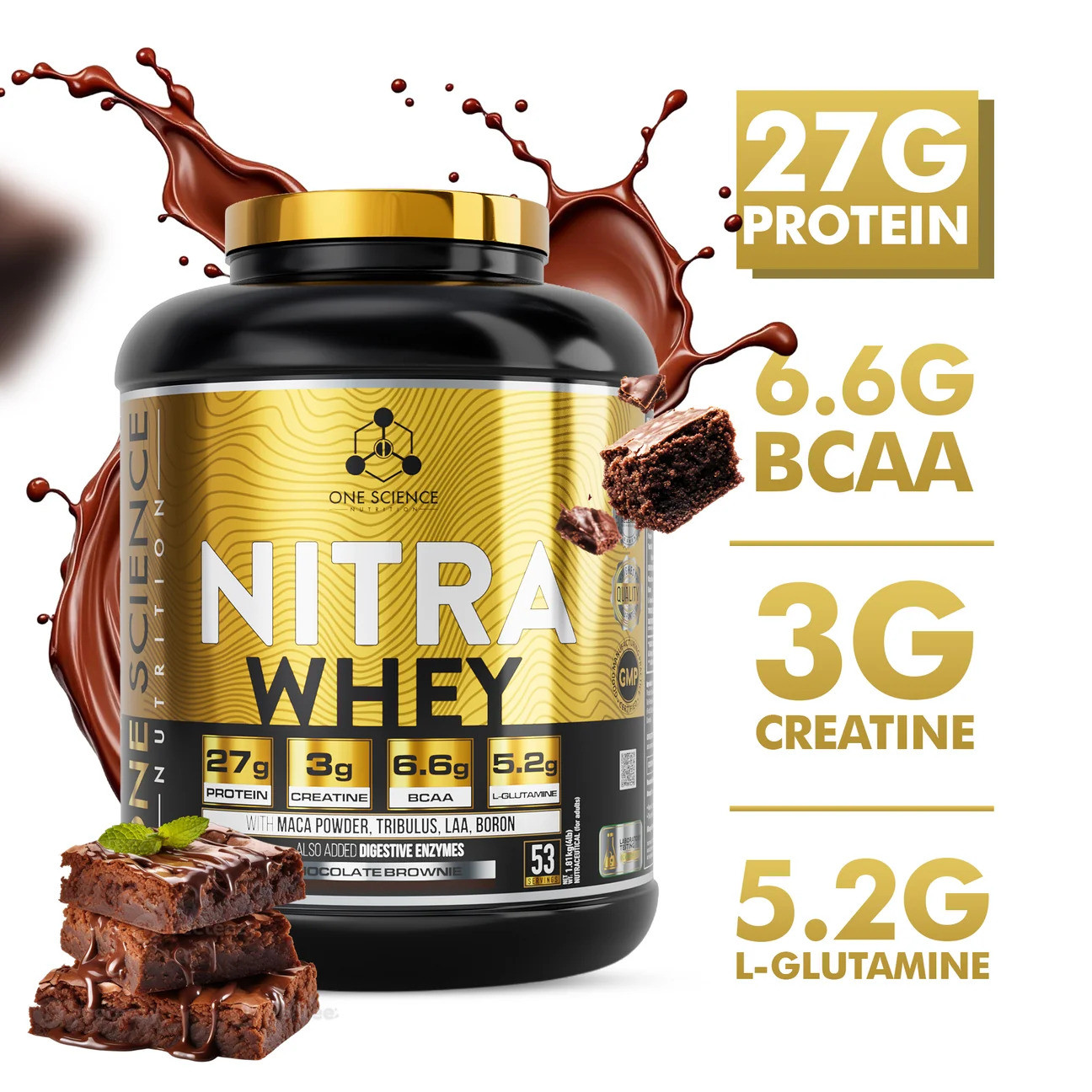 One Science Nitra Whey 4lbs + Free Multivitamin 60 Capsules Chocolate Brownie